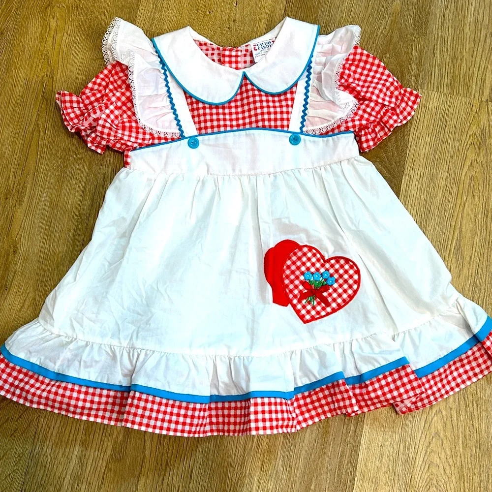 Vintage 80’s Gingham Pinafore Overlay Dress by Cotton Candy |Size 3T - Picture 6 of 7